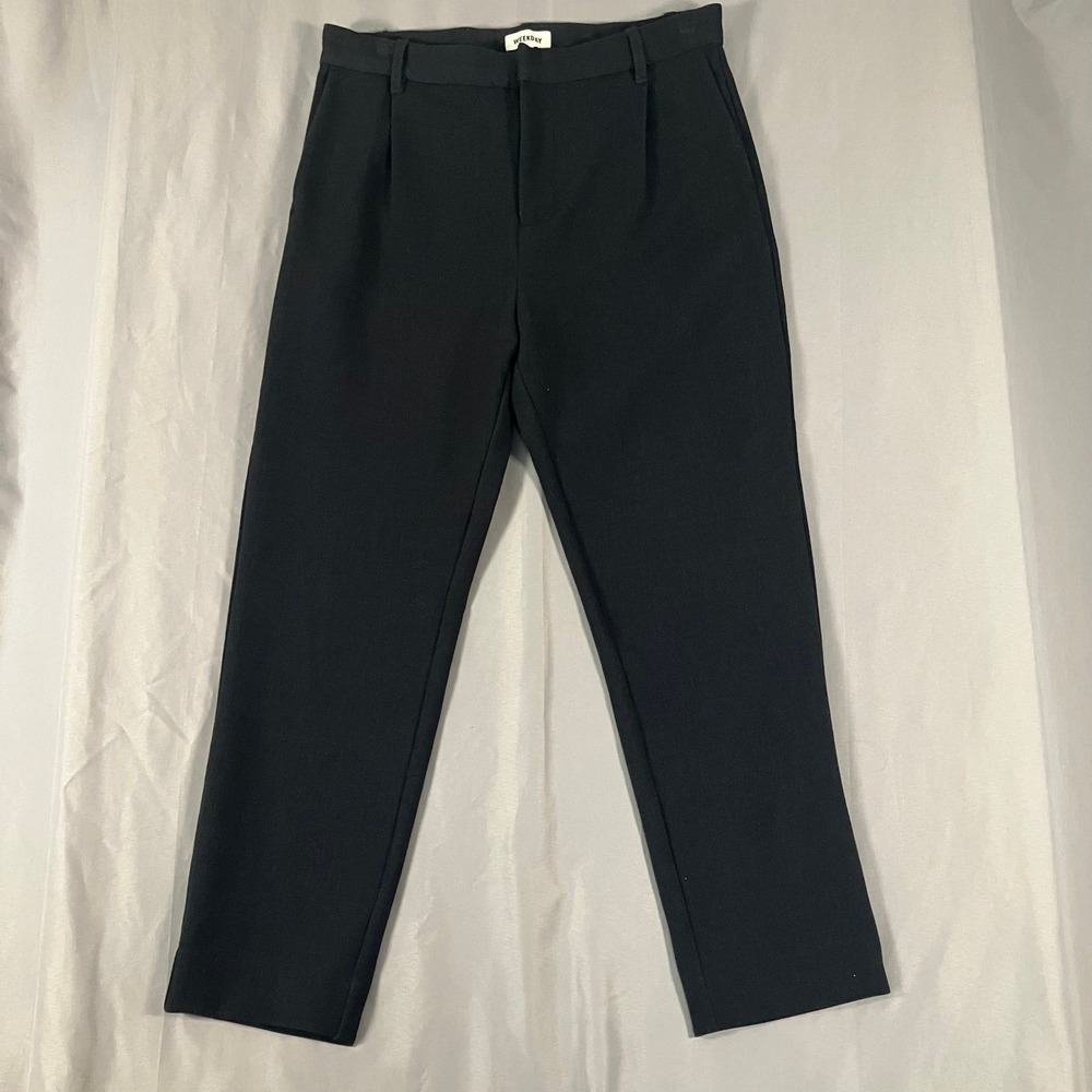 WEEKDAY Mard Trousers Mens EU Size 46 US 30 Black Blue Pleated High Waisted